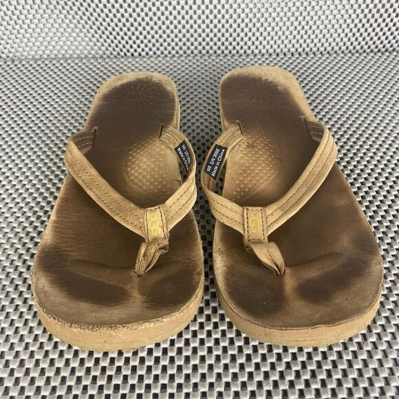 UGG Flip Flop Sandals Womens Size 8 Brown Leather Slide Thong Sandals - Picture 7 of 11